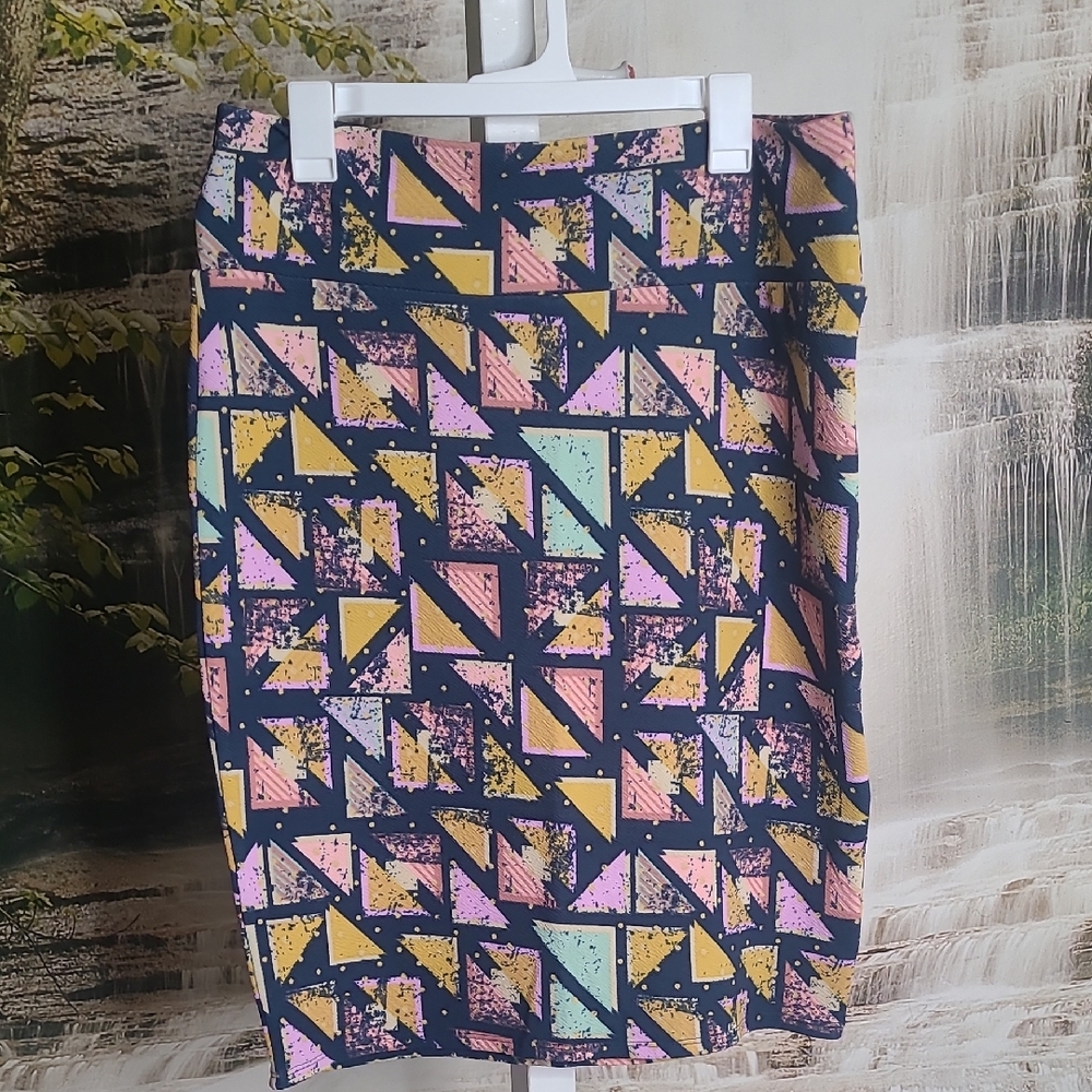 LuLaRoe Womens XL Blue Pink Midi Colorful Bold pencil Skirt
